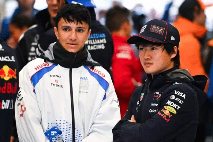 Isack Hadjar (left) is replacing Yuki Tsunoda (right) at Red Bull.